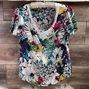 Sag Harbor Ladies Floral Blouse, Petite Small, Multicolor Floral Design